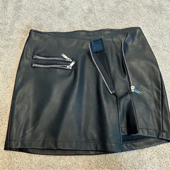 Dex black faux leather biker moto punk rock mini skirt Sz M - Picture 4 of 14